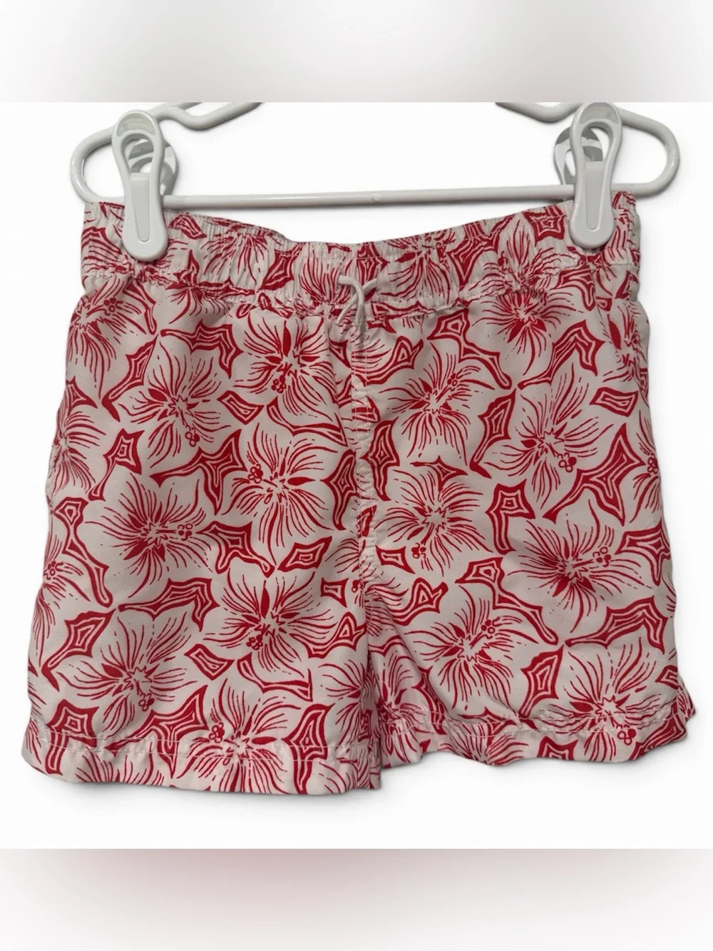Janie and Jack Swim Shorts with Red and White Floral Pattern